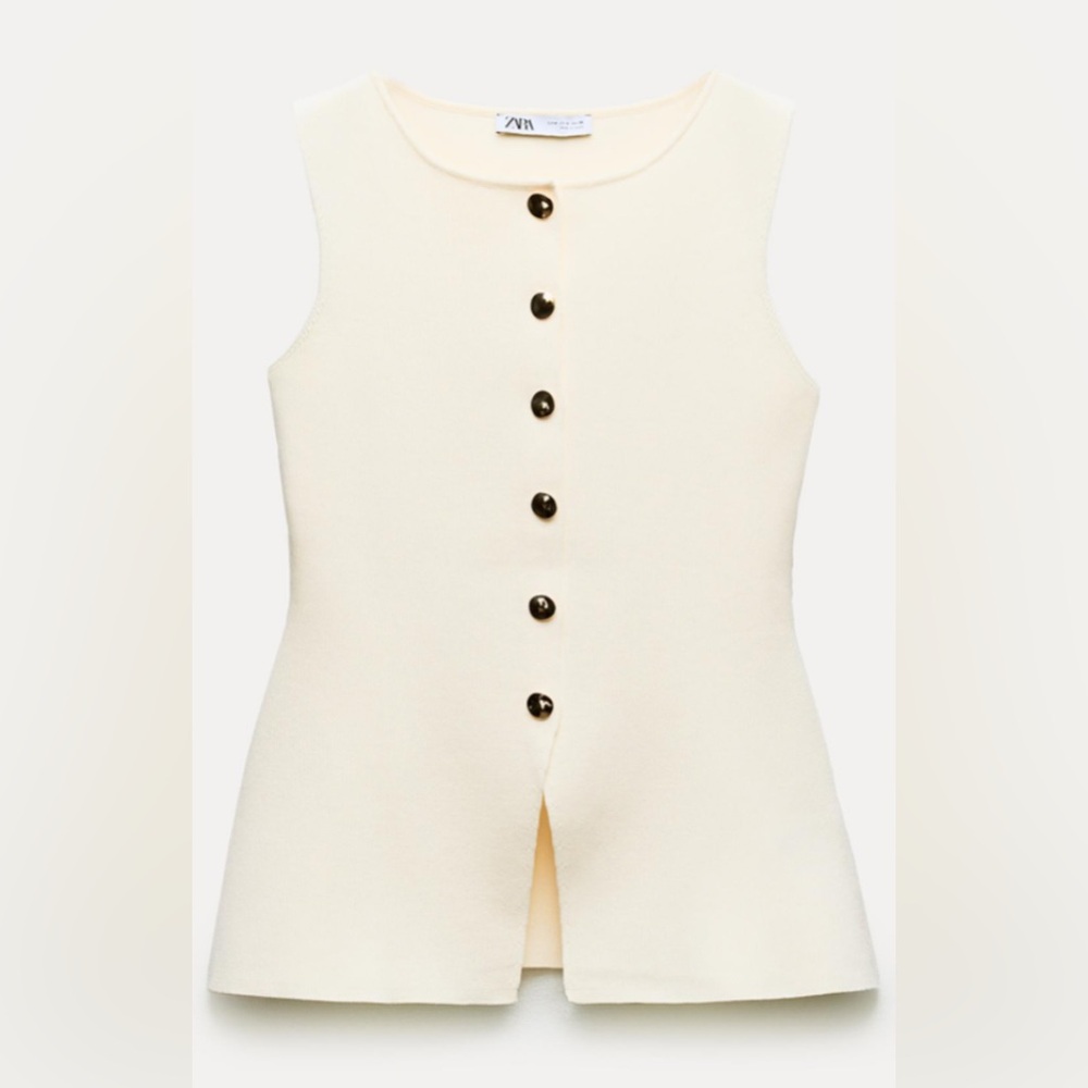 ZARA: GOLD BUTTON KNITTED VEST TOP (NWT in CREAM)